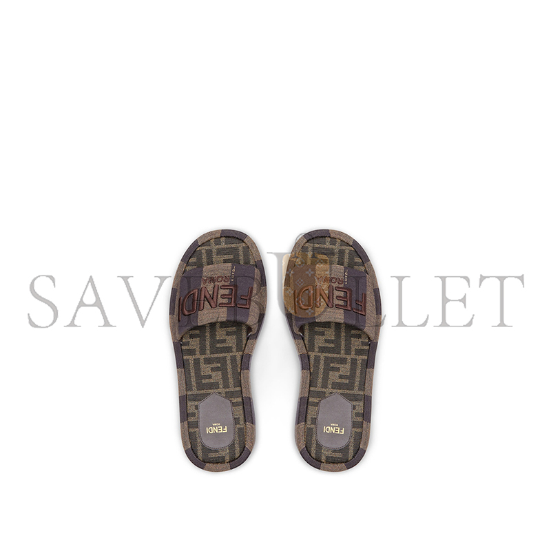 FENDI SUNSHINE BROWN FABRIC FLATFORM SLIDES 8R8515AORHF1P95